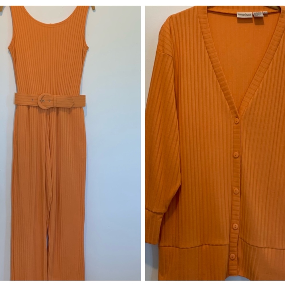 Vintage Newport News Tangerine Jumpsuit Cardigan 3 Piece Set